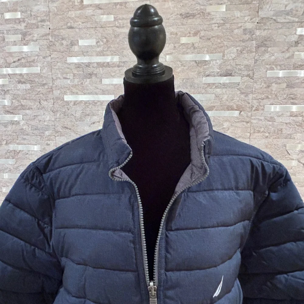 New Men's Nautica Reversible Gray Navy Blue Ski Puffer Winter Coat Jacket XL - Picture 4 of 9